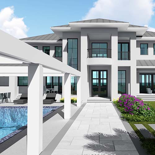 front entrance and pool area